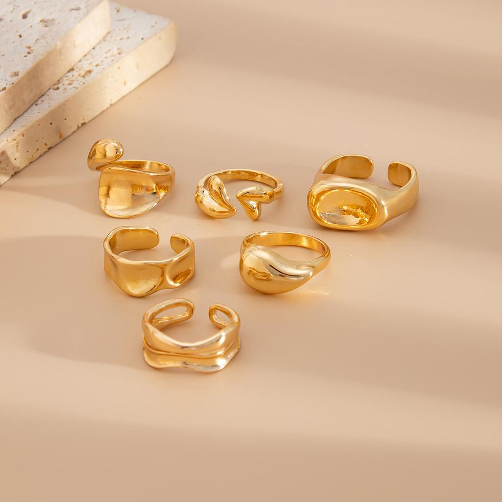 Creative Open Ring Set for Women Wedding Jewelry Trendy Elegant Gold Color Punk Vintage Geometric Adjustable Finger Rings
