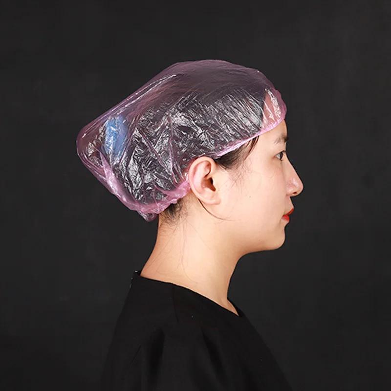 50pcs Disposable Plastic Shower Cap Thickened Dust-proof Hair Dye Head Cover Women Waterproof  Spa Salon  Elastic Hat Bathroom