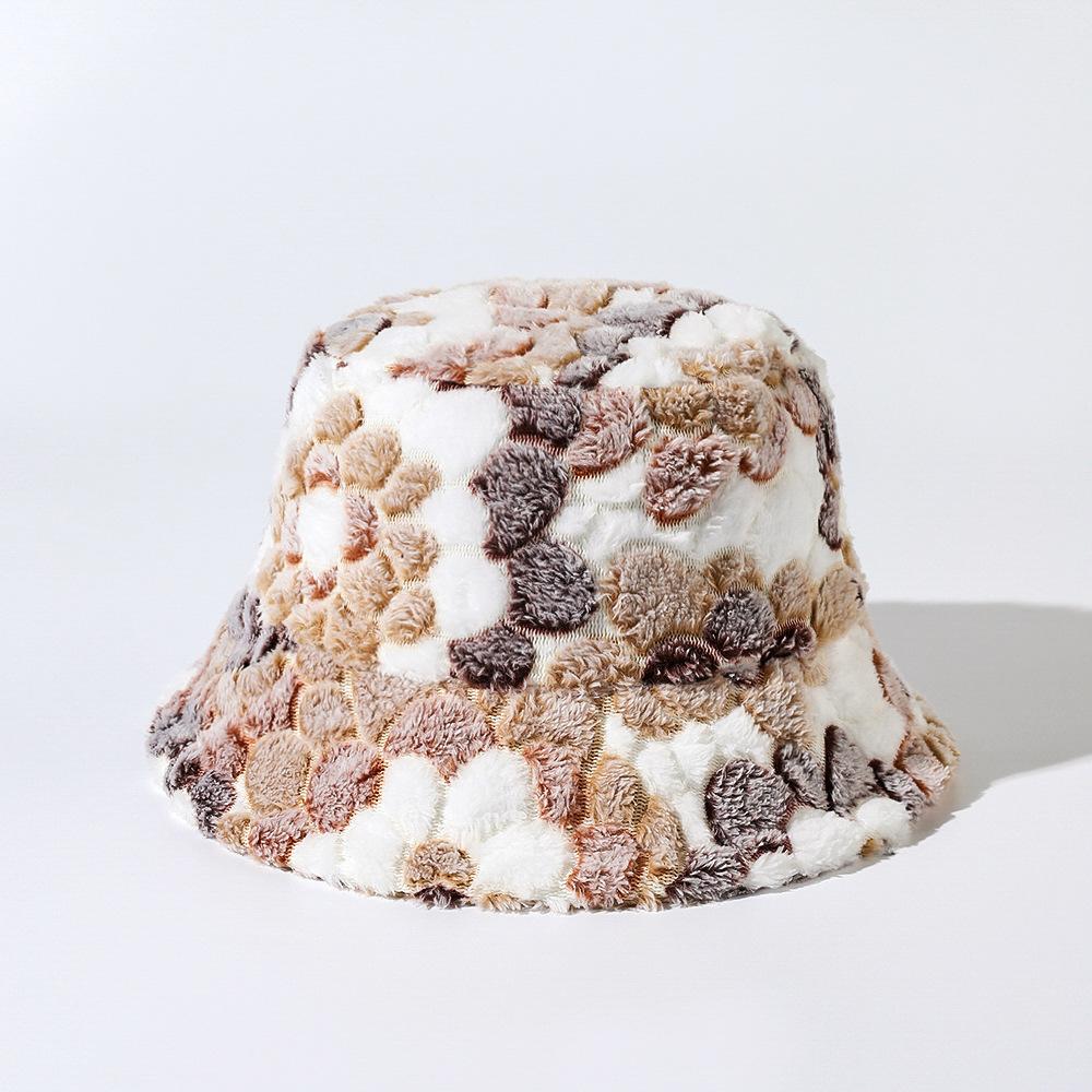 Unisex Bucket Hat Striped Women Men Fishing Fisherman Hat Autumn Winter Faux Fur Wool Outdoor Warm Panama Cap