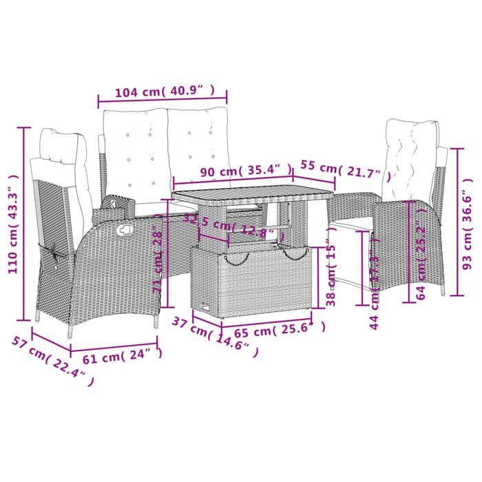 VidaXL Ensemble à Manger de Jardin avec Coussins 4 pcs, Table de Terrasse, Meubles de Patio, Mobilier d'Extérieur, Noir 3277444
