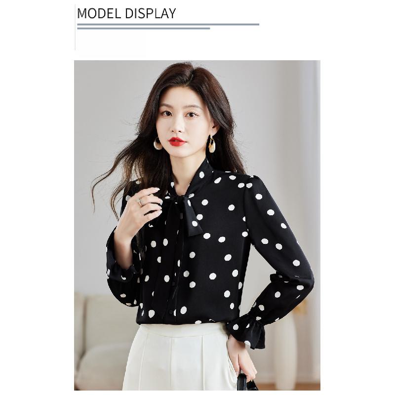 2026 Nuovo Top alla Moda ed Elegante per la Primavera, Camicia Versatile in Chiffon a Maniche Lunghe con Pois Neri