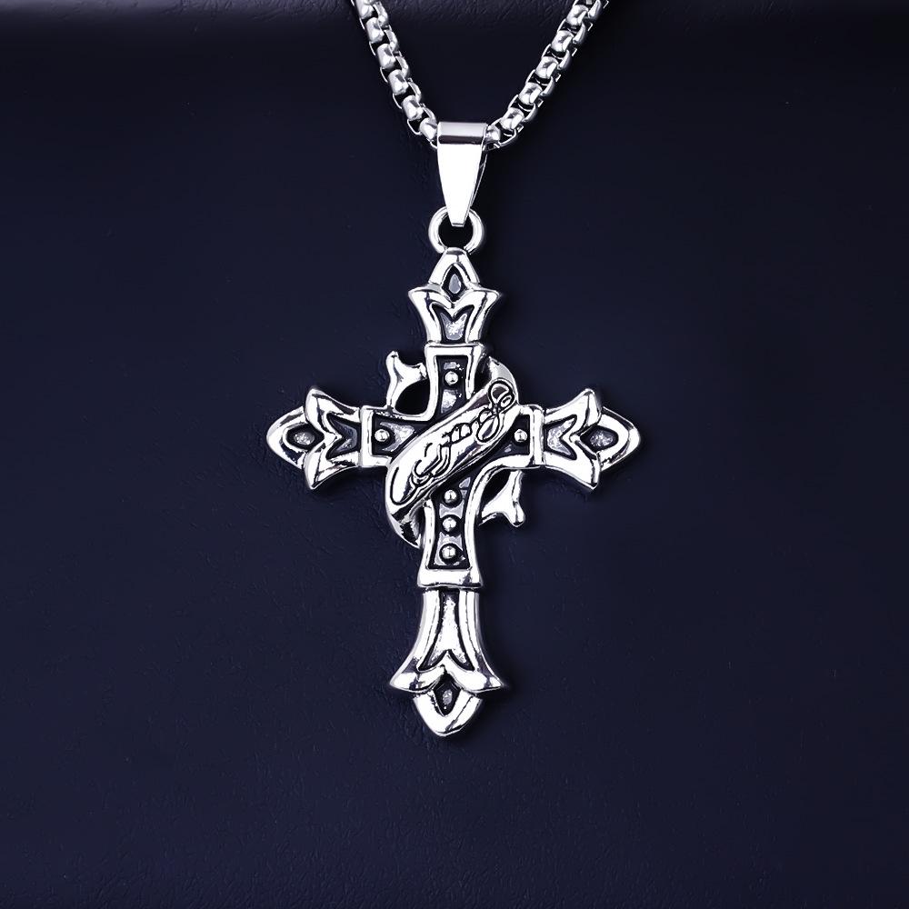 European Viking Titanium Steel Rune Necklace with Stainless Steel Spearhead and Compass Pendant