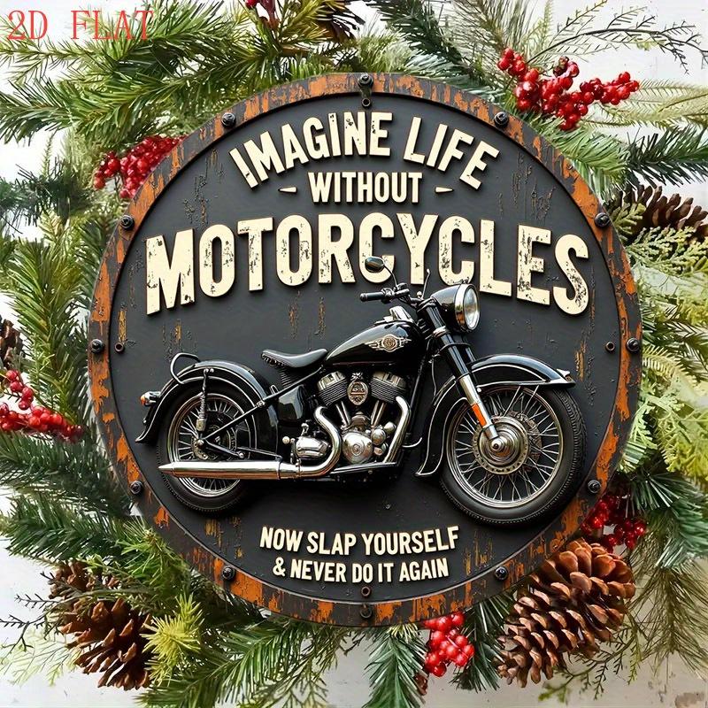 Imagine Life Without Motorcycles Vintage Retro D Flat Round Metal Tin Sign Wall Art Plaque For Garage Man Cave Home Decor