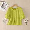 ZANZEA Blusa Casual da Donna a Manica Corta Girocollo Tinta Unita