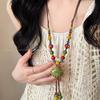 Bohemian Vintage Ethnic Necklace: Colorful Shell & Ceramic Beads On Braided Rope