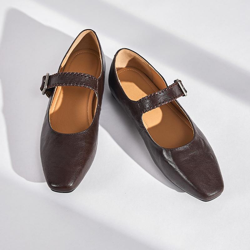 Fashion AIYUQI Women's Mary Jane Shoes 2025 New Square Heel Shallow Ballet Shoes Female Large Size One-strap Flat Shoes For Women