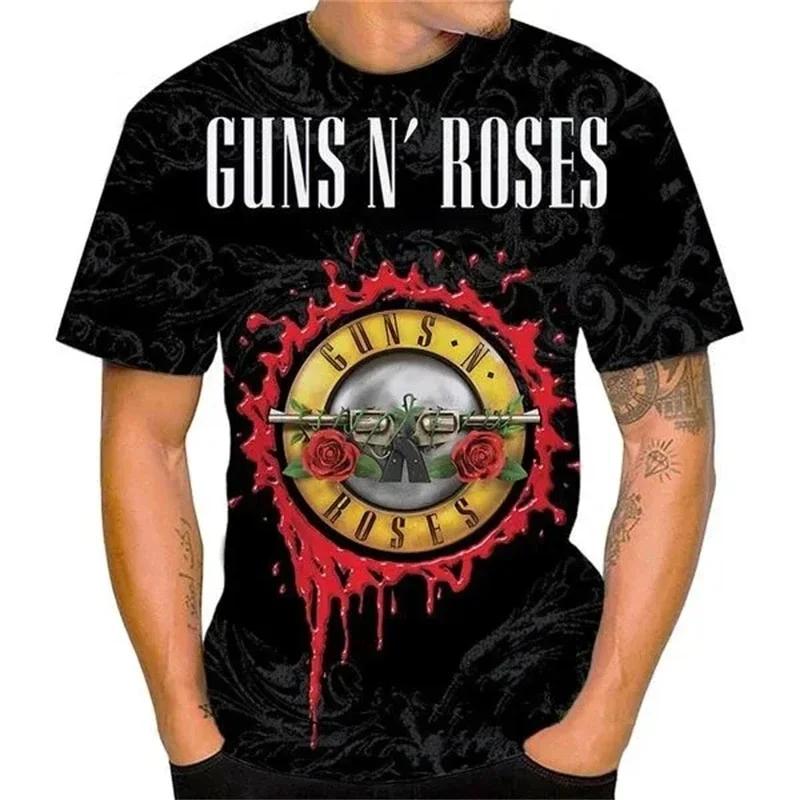 Vintage Guns N Roses 3D Print O-Neck T-shirt Men Casual Short Sleeve Rock Band Oversized Hip-hop Tshirt Unisex Clothing