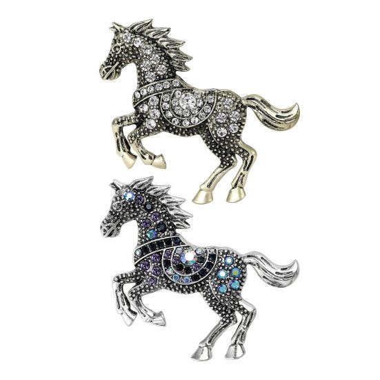 Horse Brooch Retro Style Sparkling Rhinestones Alloy Pin Clothes Hats Bags Scarves Badge Fashion Accessories