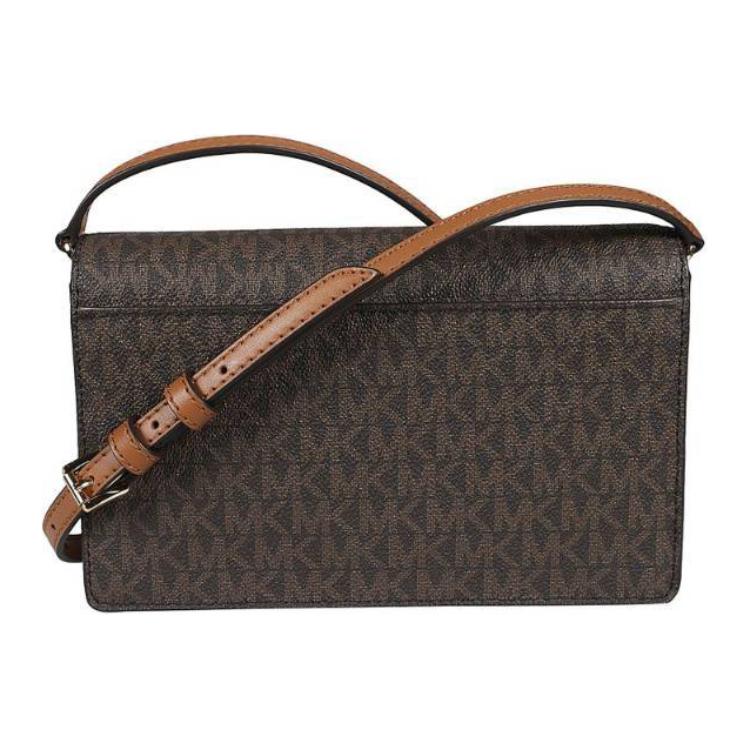 Michael Kors Gold Logo Flap Crossbody Shoulder Bag Medium Women Bags Brown 32T4GJ6C6B_252