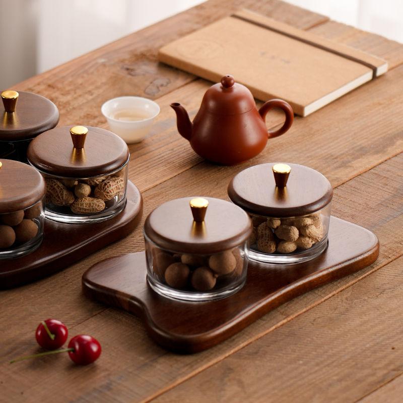 Fruit Tray Living Room Household Acacia Wood Snack Plate Light Luxury High-end Glass Tea Table Candy Division of Dry Fruit Tray