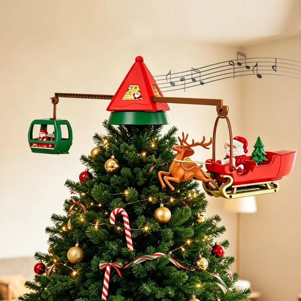 Light Up Christmas Tree Topper Spinning Visual Effect Warm Glowing Ambiance Reindeer Sleigh Scene Ornament Vivid Scene