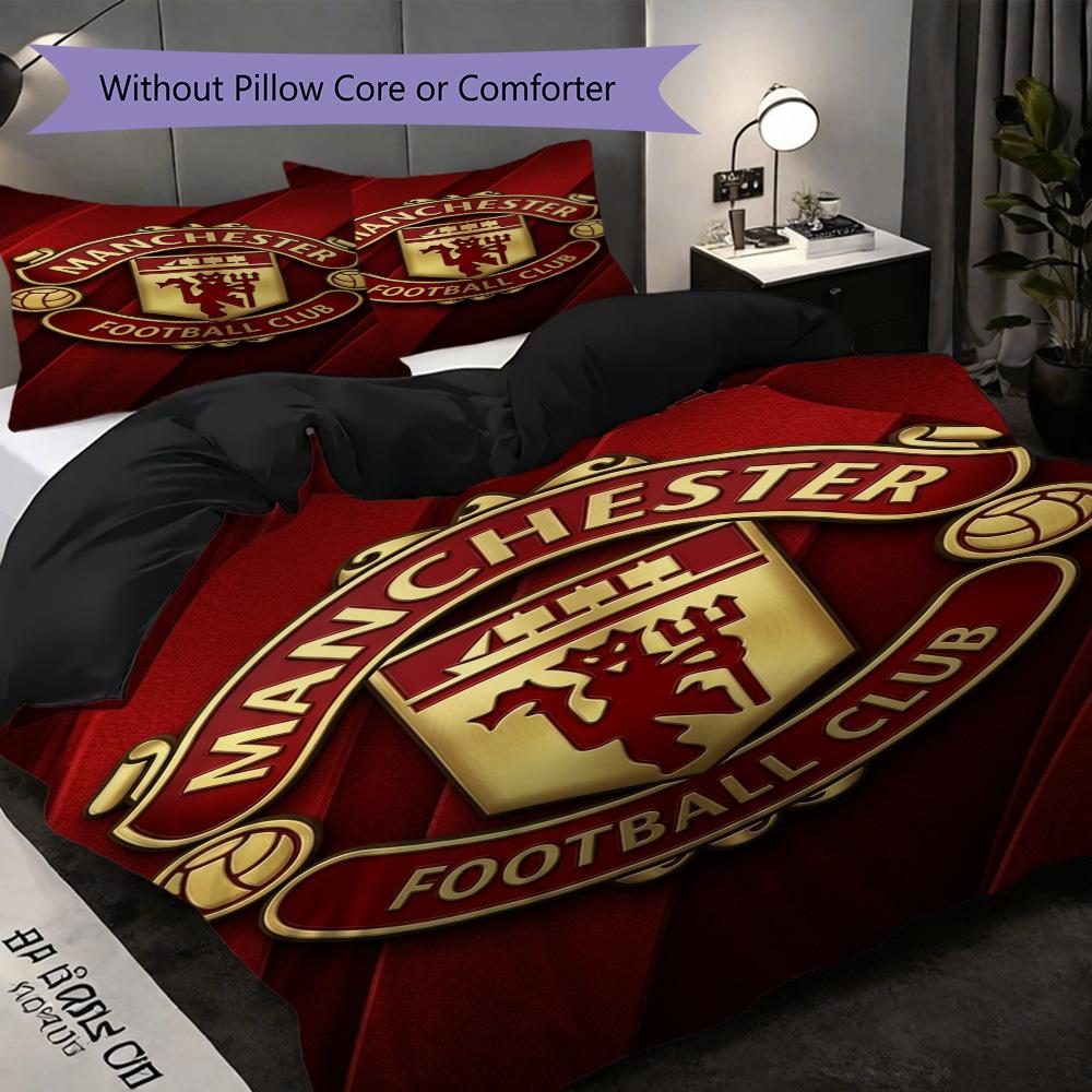 Manchester Emblem Display Bedding (1 * duvet cover + 2 * pillowcase, without core) 2D Flat Bedding set Christmas birthday gift