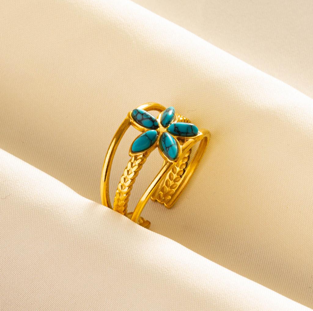 1pcs Blue Stone Ethnic Vintage Open Adjustable Sun Heart Star Stainless Steel Rings For Women Men Accessories Jewelry Bague Gift