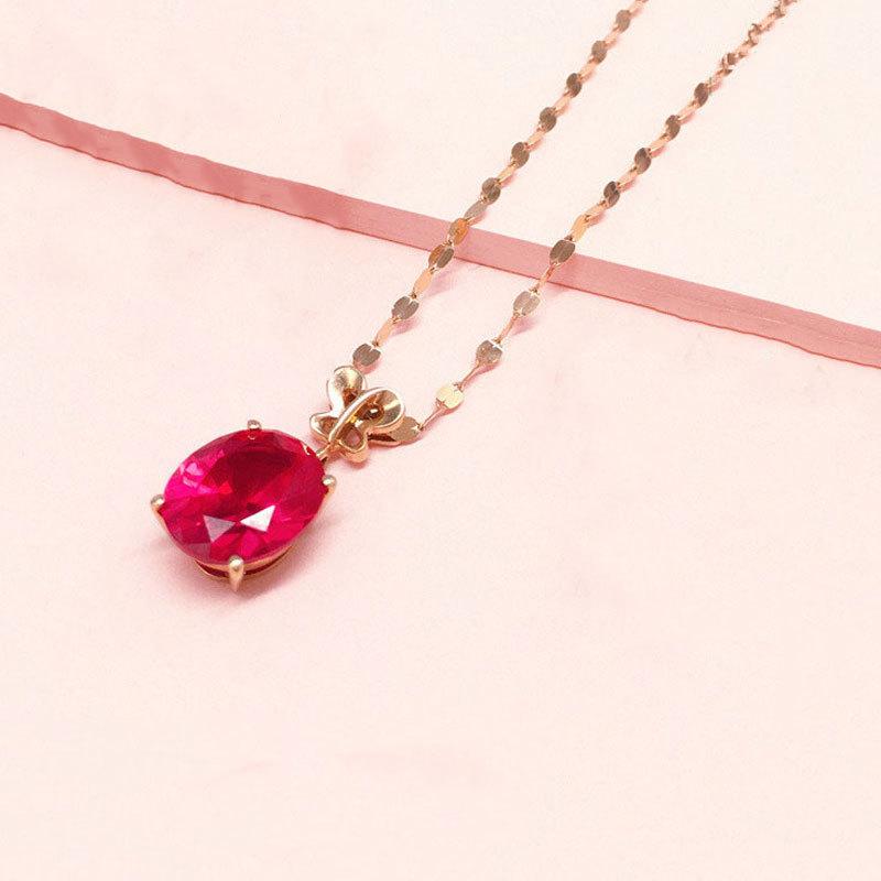 Pure Purple Gold Red Pomegranate Egg Noodle Set Chain Sweet High-End Colored Gold Gorgeous Necklace