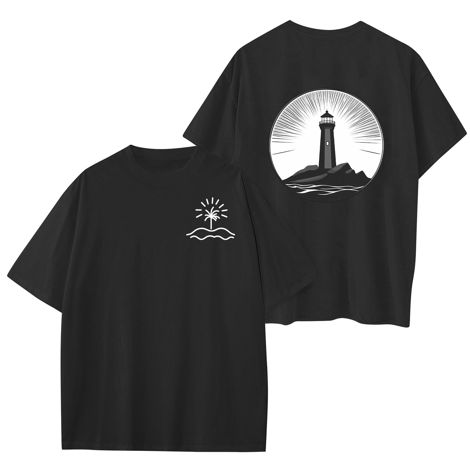 

Женский круглый вырез модный свободный гавайский принт короткие рукава XXXL чёрный