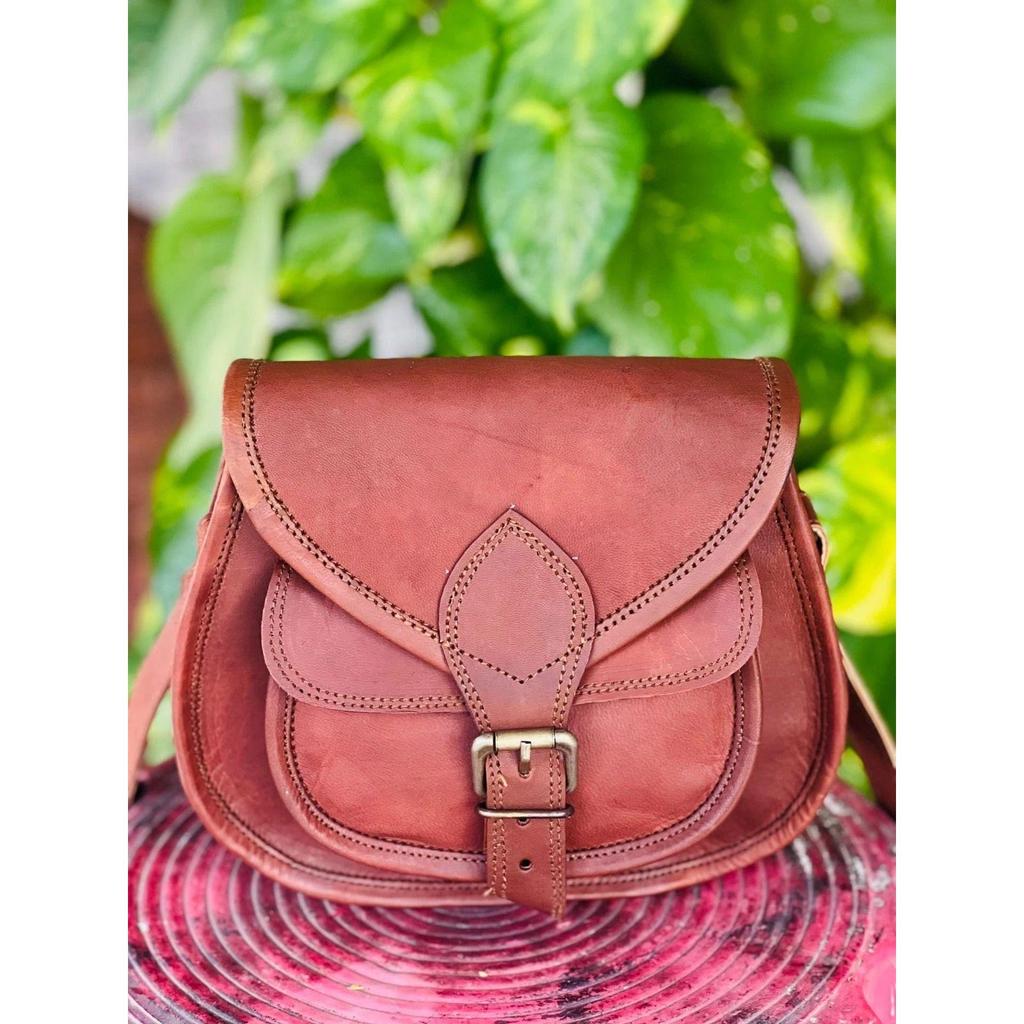 Women's Goat Leather Crossbody New Messenger Handbags Brown Bag