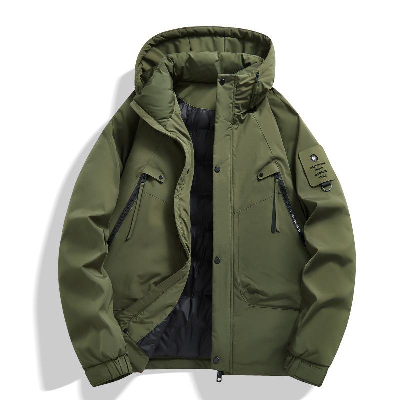 Down jacket men's winter new fashion casual hooded white duck down couple solid color thickened jacket men's clothing