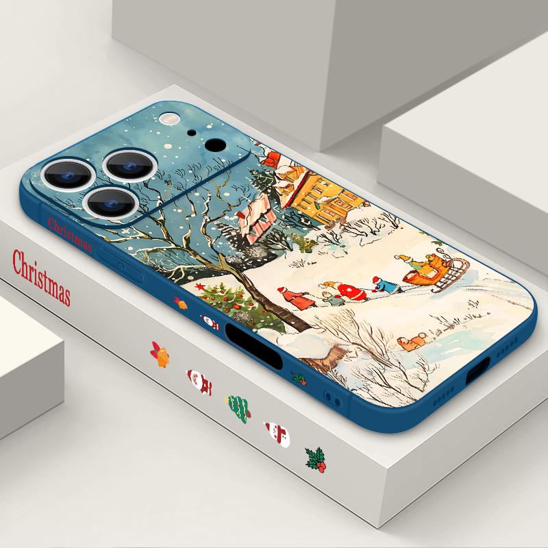 Cute Santa Claus Pattern TPU Soft Silicone Case For iPhone 17 Pro Max 16E 16 15 14 13 Pro Max 12 Pro 11 Shockproof With Lanyard Phone Cover Fundas