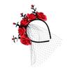 Elegant Rose and Tulle Hair Hoop for Halloween Festivities Adjustable Size Headband Comfortable Hairband Party Ornament