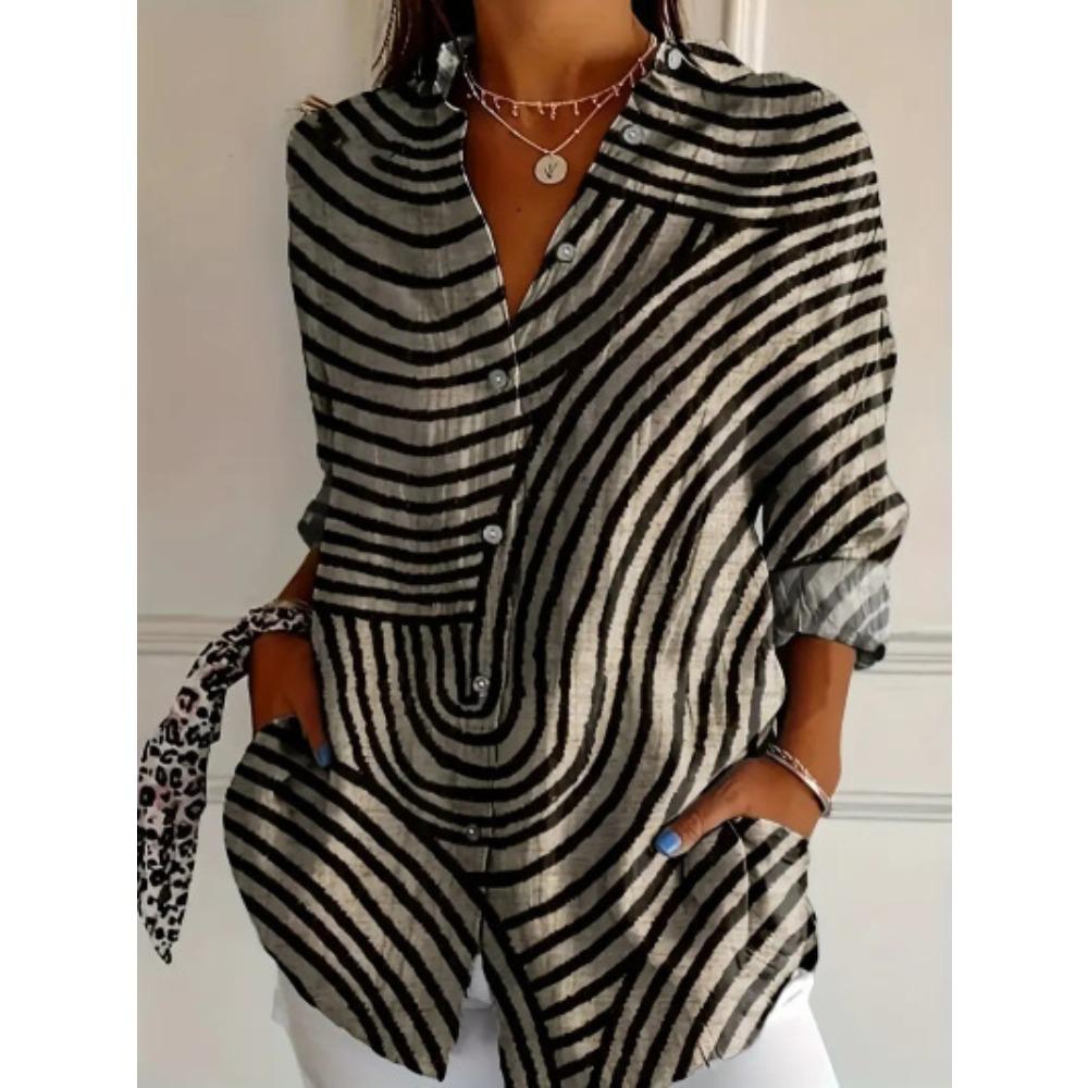 Plus Size Women Long Sleeve Button Shirt Solid Floral Casual Comfort Blouse