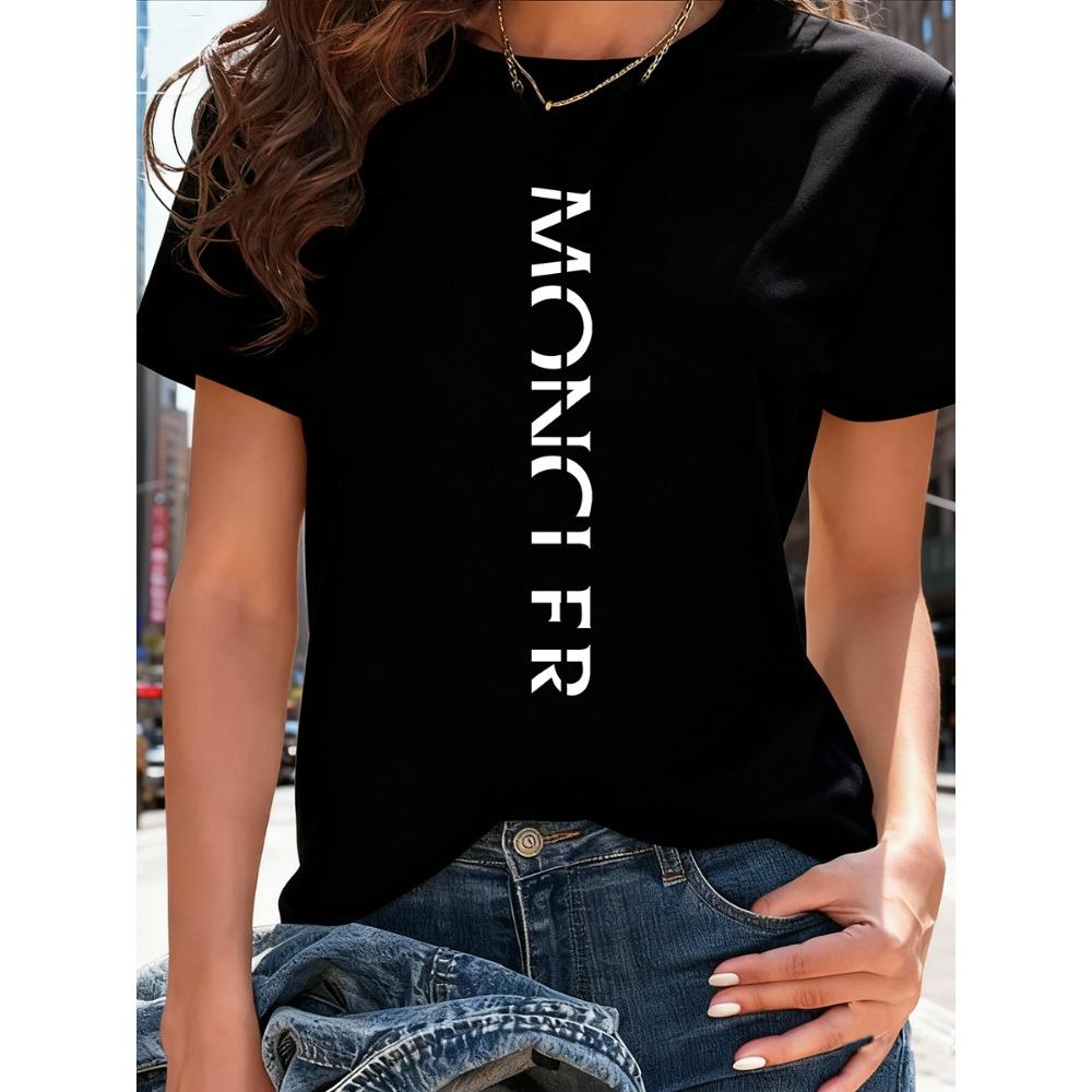 Damen Sportlich Lässig Modisch T-Shirt mit Buchstabenmusterdruck - Leicht und Weich Rundhals Sommer Kurzarmtop