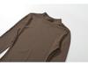 Body da donna YPFF alla moda con colletto alto e rete: Top a strati sexy trasparente a maniche lunghe slim fit