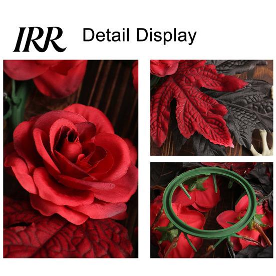 Seasonal Holiday Ornaments Halloween Floral Candle Ring, Artificial Maple Rose Wreath for Spooky Home Decorations Holder, Table Centerpiece