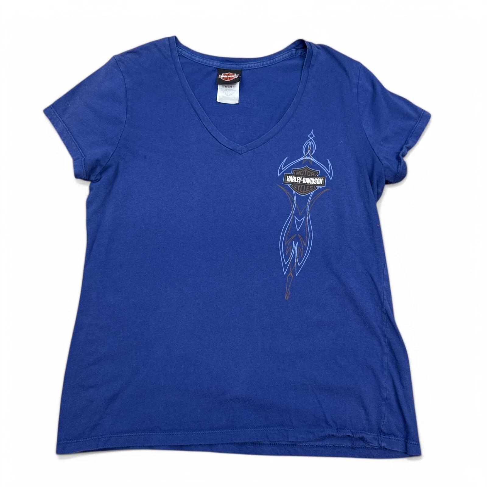 

Harley Davidson Tee Shirt Top Womens Size XL Blue V Neck Double Sided Morotcycle S