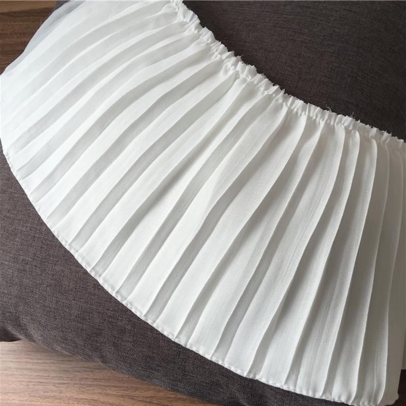 17CM Wide Luxury White Black Pleated Chiffon Fold Elastic Lace Ruffle Trim Ribbon Dress Collar Applique For Sewing Supplies