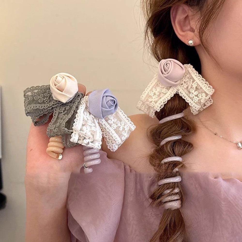 

High Elastic Rose Ponytail Head Rope Spiral Coil Head Rope Ponytail Fashion Hair Bands Girls
