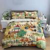 Oriental Chinese Chinoiserie Landscape Bedding Set,1 Duvet Cover 2 Pillowcase,Vintage Bed Linen For Asian Style Home Decor,Gift