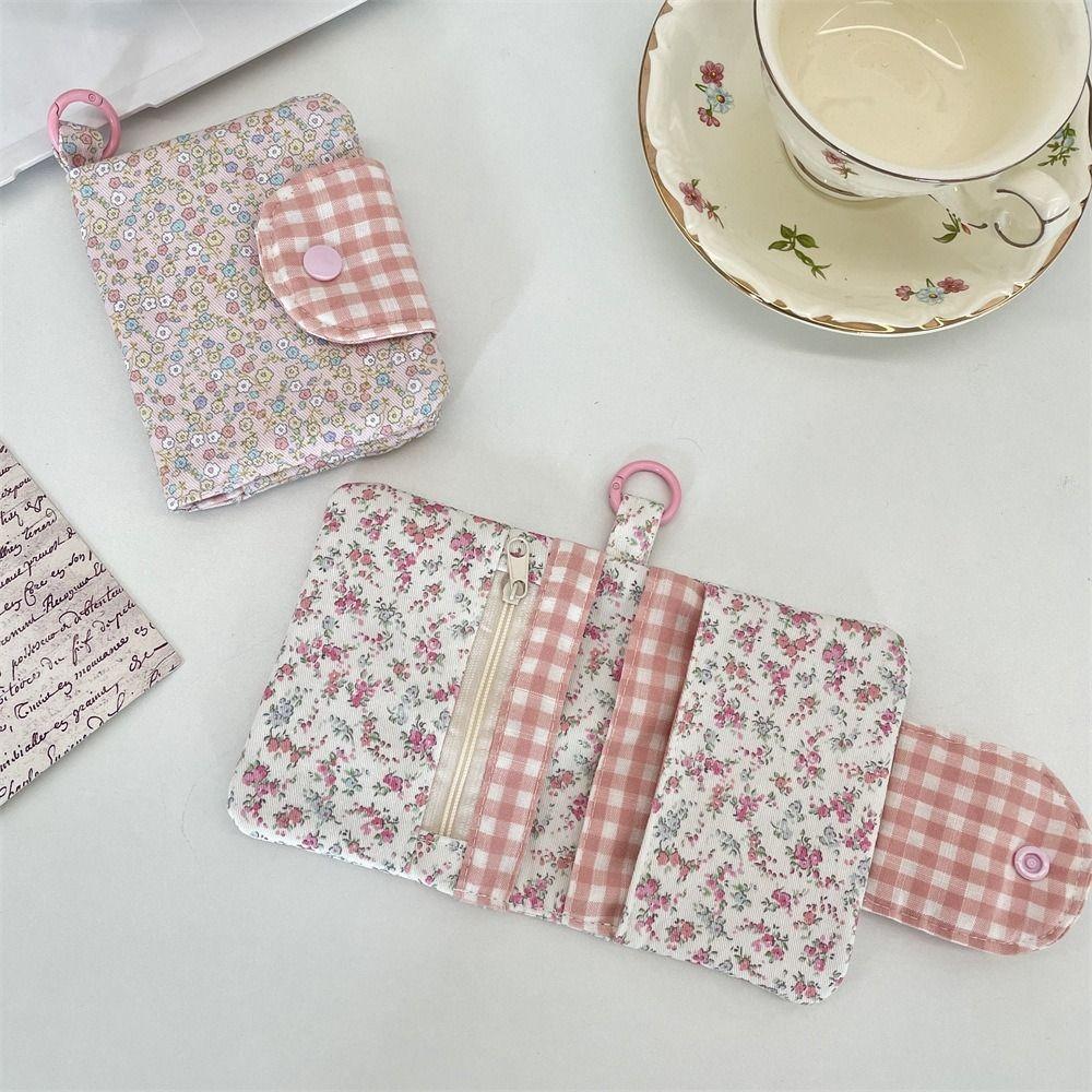 With Key Ring Fabric Floral Card Bag Cute Multiple Card Cloth Printed Wallet Korean Style Fashion Card Storage Bag Girls Women
