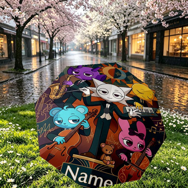 Custom Name Personalized Game Sprunki Print Umbrella, Auto Open Close, 8‑Rib Sturdy Frame, Commute Camping Hiking Use, Birthday Gift