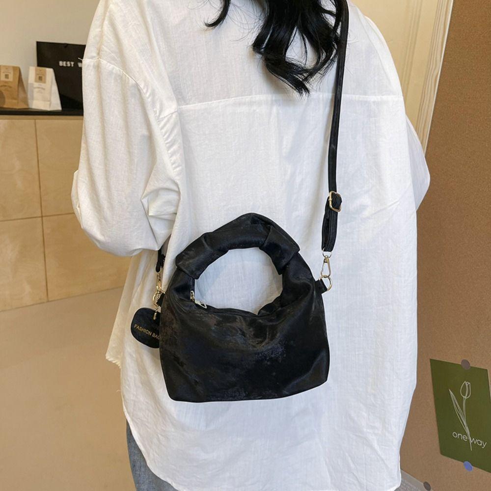 Pleated Handle INS Shoulder Bag PU Pendant Fashion Crossbody Bags Solid Color Hand Bag Girls