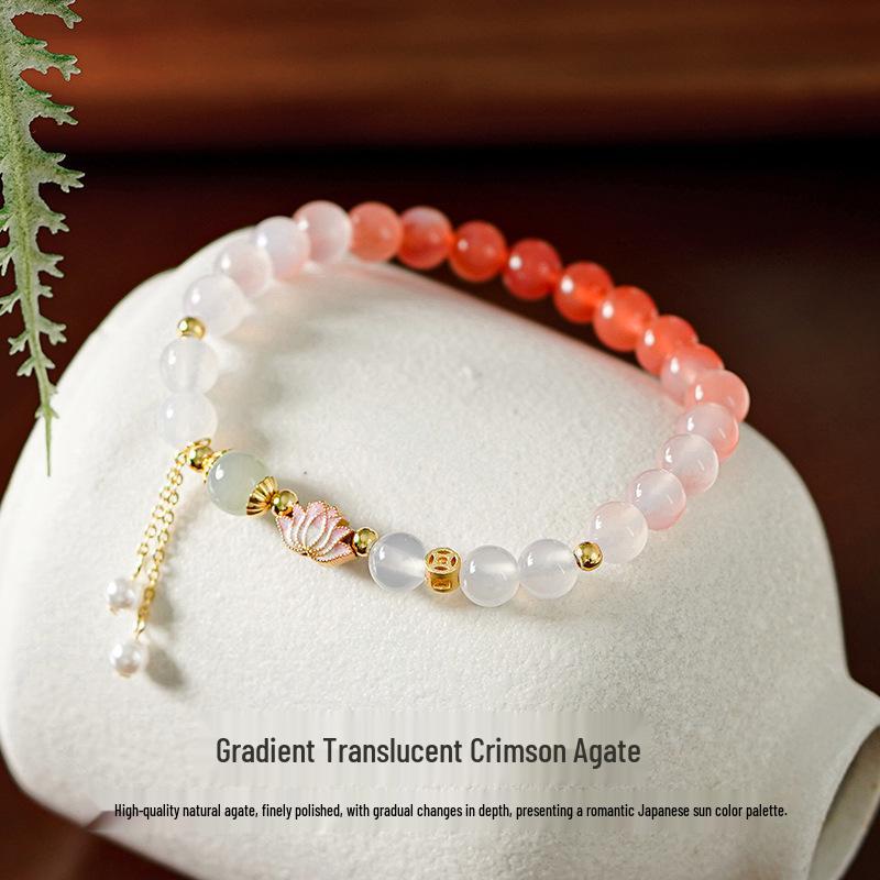 Tichiya S925 Sterling Silver Agate Lotus Bracelet: Elegant Natural Gradient Design for Women. 925 Sterling Silver