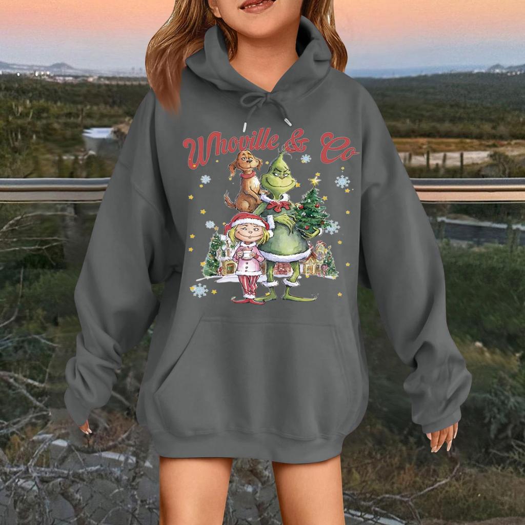 Children's Fashionable Casual Long-sleeved Loose Christmas Print Pullover Hooded Sweatshirt