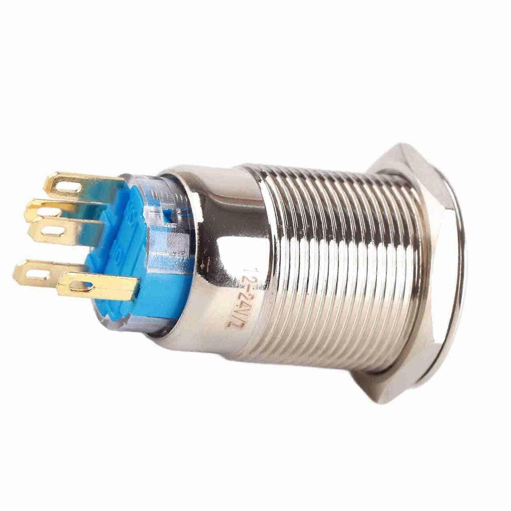 19mm 12-24V Waterproof Stainless Steel Self-Locking Push Button Switch White LED less