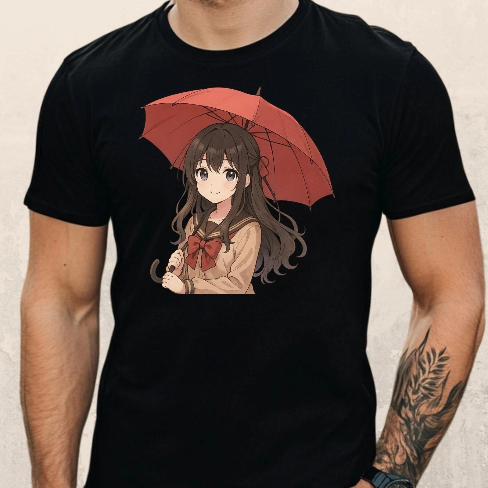 T-Shirt Herren Anime Regenschirm Mädchen Motiv Baumwolle Größe S bis 5XL XXXXL