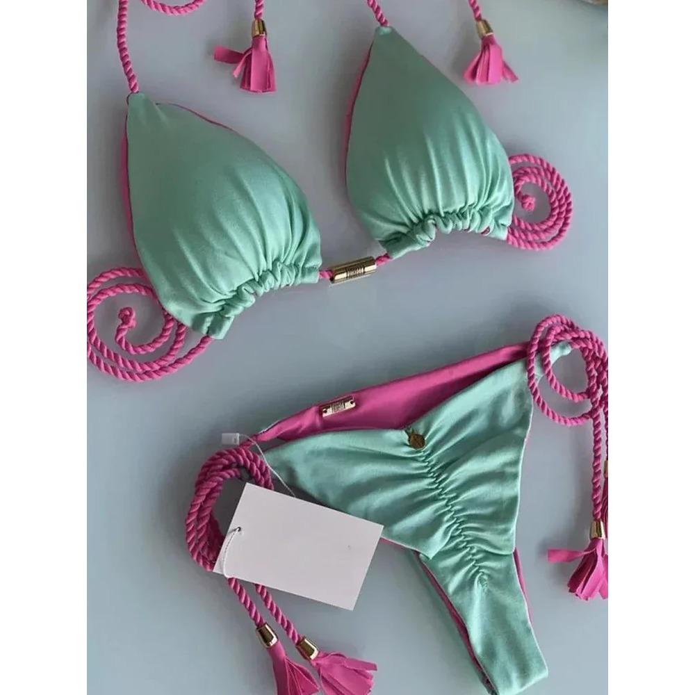 Badetøy Strandferieantrekk Thong Bikinisett Badedrakter Sexy Jente Bikinier Trekantbandasje Dameklær Strandtøy