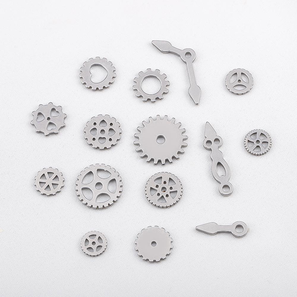 15pcs Stainless Steel Mechanical Steampunk Cogs Gears Clock Hour Hand Pendant Necklaces Bracelets Charm DIY Jewelry Making Decro