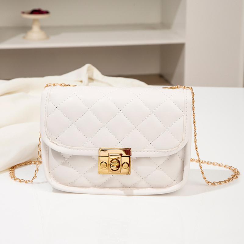 Women Quilted Crossbody Shoulder Bag With Chain Strap Solid Color Pu Leather Small Square Bag