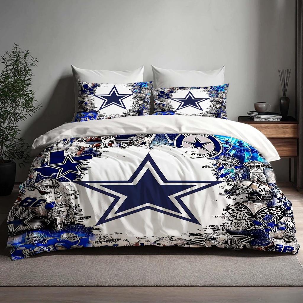 Funda de edredón Dallas Cowboys Hecha a mano Regalo Juego de tres piezas de ropa de cama Funda de edredón Personalizada Nombre Cumpleaños Ropa de cama Navidad Halloween Regalo Vuelta al Cole.