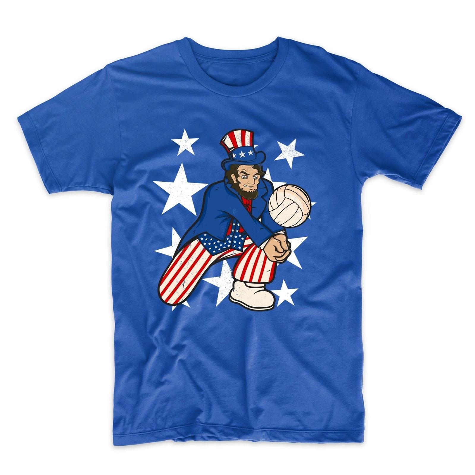 Abraham Lincoln Playing Volleyball Funny 4th of July Blue T-Shirt S