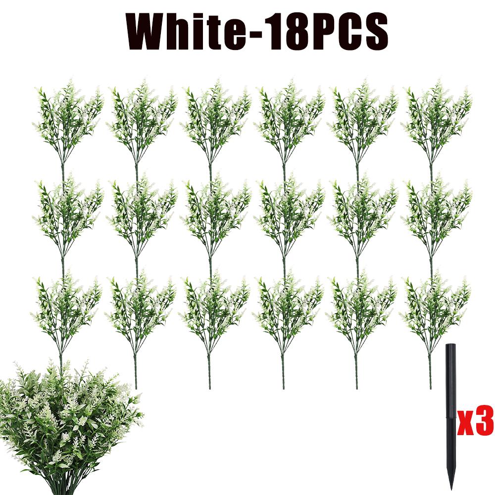 6-18PCS Bundles Artificial Lavender Flowers Outdoor Flowers Uv Resistant Artificial Plants Fake Shrubs Flowers Greenery Bushes