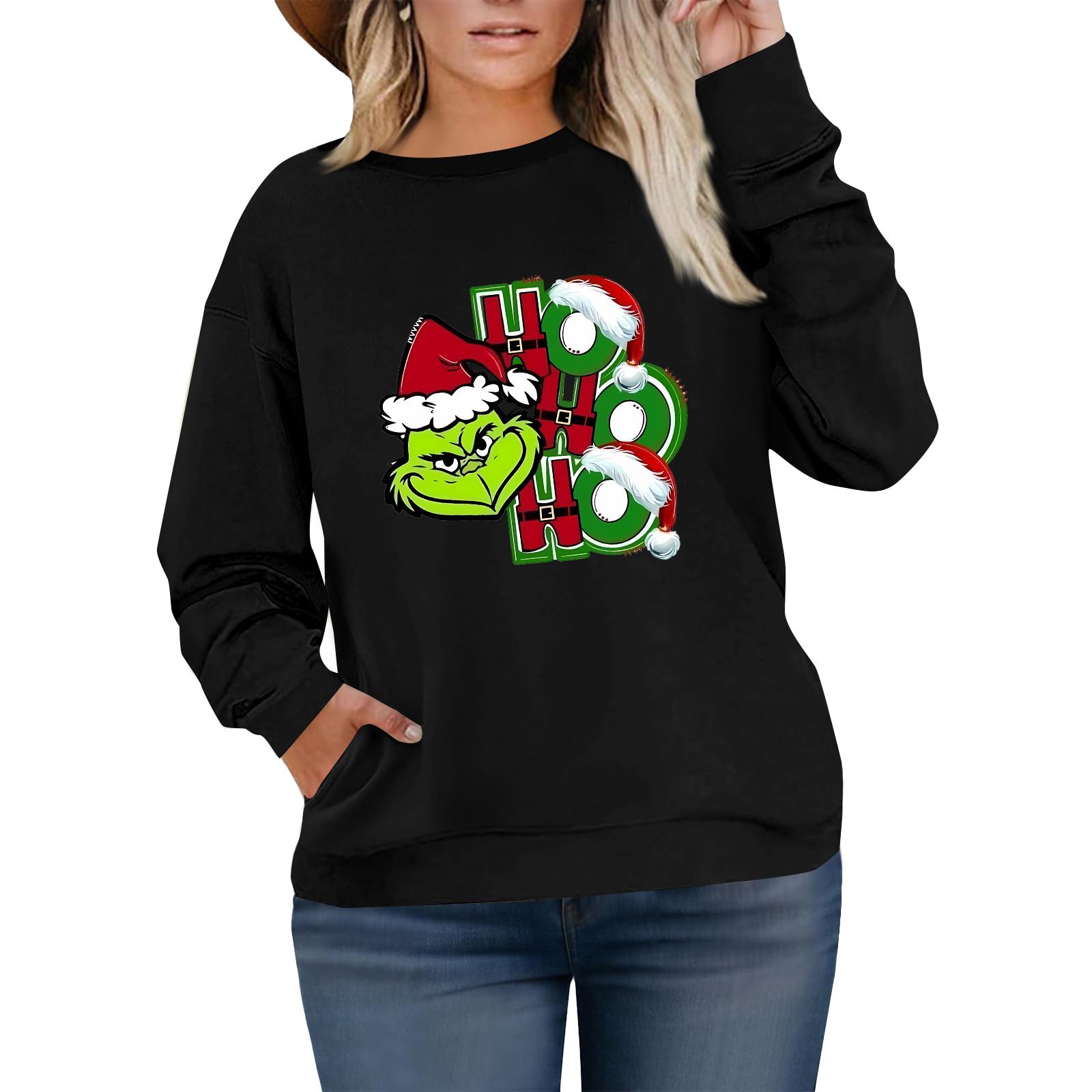 

Женский модный повседневный пуловер большого размера с длинным рукавом и принтом L чёрный