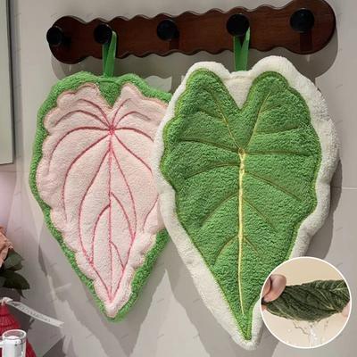 NEW Plant Leaves Hot Plant Cartoon Hand Towel Double-Layer Absorbent Thickened Quick Drying With Hanging Design Bathroom Kitchen