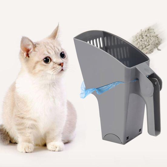 Cat Litter Scooper with Waste Can Pet Waste Scoop Cat Litter Shovel Hand Sifting Shovel with Trash Bag Holder for Indoor Cats Dogs