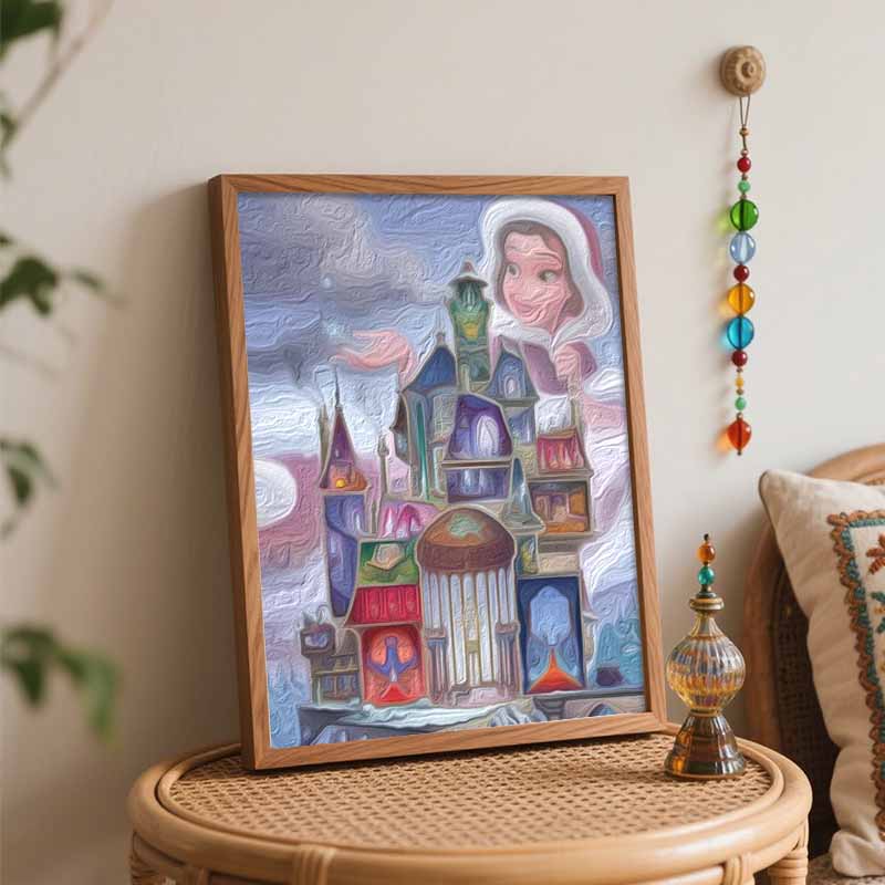 Disney Oil Painting Beauty and the Beast Castle Winter Art Handmade Diy Painting Home Decoration Gift