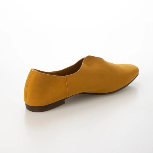 IK Plus V-Cut Plain Babouche Flat Loafers, Size 155, Women's, Mustard Suede, Size 22.0 cm, 2E