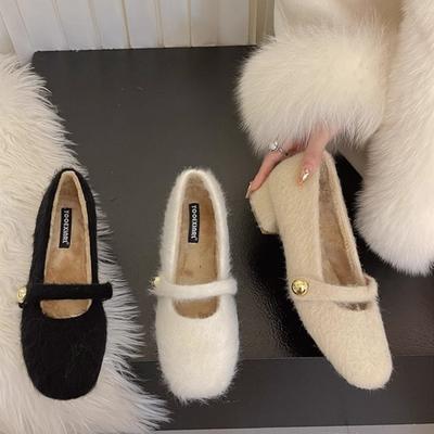 Designer de Mod Vintage Femei Calde Blană Pantofi Mary Jane Modă Pantofi Bunicuță Cataramă Superficială Curea Iarnă Doamne Confort Mocasini Pantofi